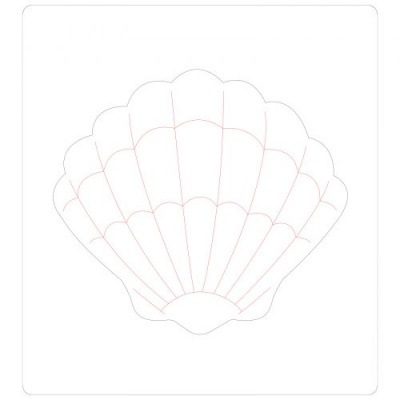 Embalagem branca em forma de concha com linhas finas vermelhas