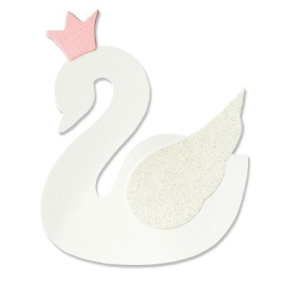 Figura decorativa de cisne branco com coroa rosa e asa brilhante