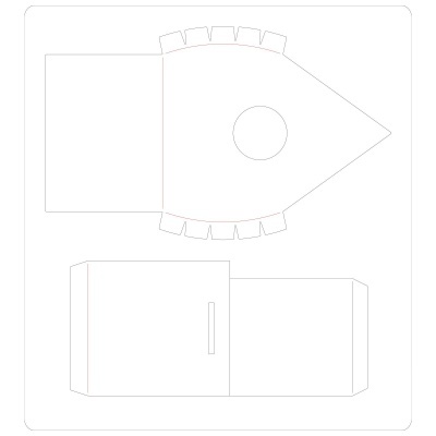 Molde para embalagem em branco com partes recortadas e abas para montagem