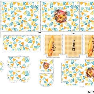 Moldes para cortar tecido com padrão geométrico e etiquetas