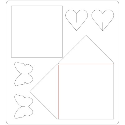 Recortes para montar caixa com abas corações e borboletas