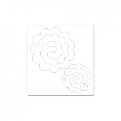 Carimbo branco com desenho de duas flores em espiral de diferentes tamanhos