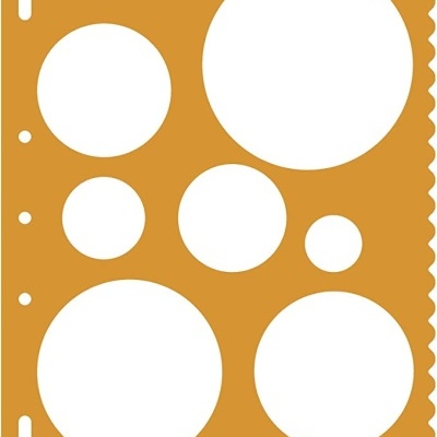 Plantilla circular castanho-alaranjada em plástico com seis orifícios e borda ondulada