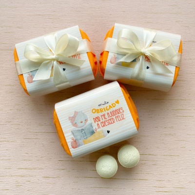 "Obrigada - Por me Ajudares a Crescer Feliz" - Caixa com 6 Mini Bombinhas Banho