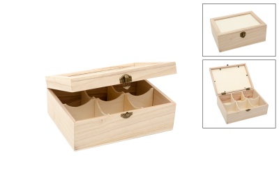 Caixa de Chá com tampa de Vidro 6 divisórias