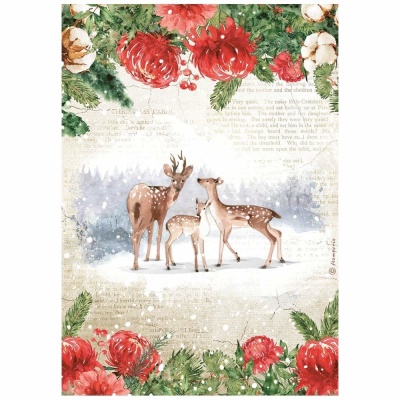 A4 Rice Paper Romantic Home for the Holidays Deers -  Renas