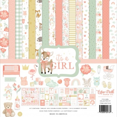 Bloco 12 Papéis | 12x12 | It's a Girl | Echo Park