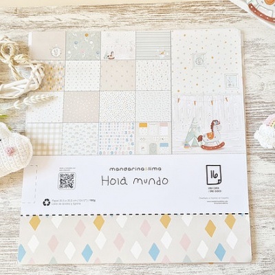 Bloco 16 Papéis | 12x12 | Hola Mundo | Mandarina&Lima