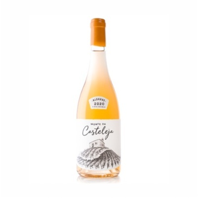 Garrafa de vinho rosé Monte da Casteleja com rótulo branco e selo 2020