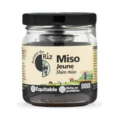 Frasco de Miso Jeune Shiro miso com etiqueta branca e tampa preta