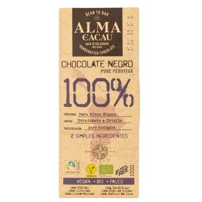 Tablete de Chocolate Negro 100% BIO 100g - Alma de Cacau