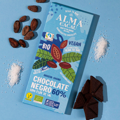 Tablete de Chocolate Negro 60% com Flor de Sal BIO 100g - Alma de Cacau