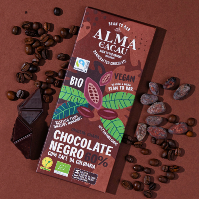 Tablete de Chocolate Negro 60% com Café Torrado BIO 100g - Alma de Cacau