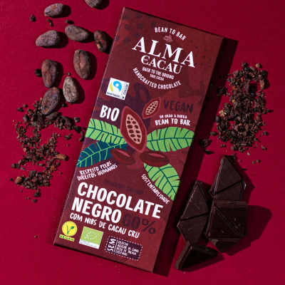Tablete de Chocolate Negro 60% com Nibs de Cacau Cru BIO 100g - Alma de Cacau