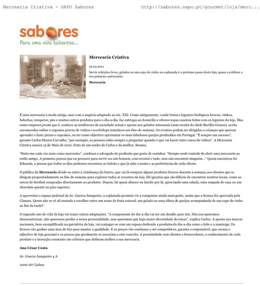 PORTAL SAPO SABORES · 13/04/2011