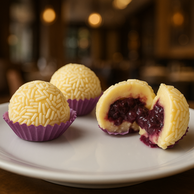 Brigadeiro de Gorgonzola com Amora Caramelizada