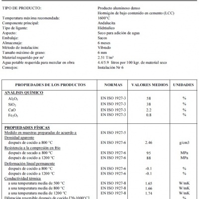 Betão Refratário Aluminoso CALDE CAST LX58 saco 25kgs