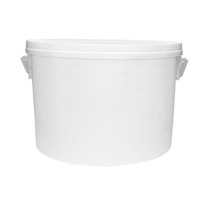 Recipiente branco de plástico com tampa e pegas laterais