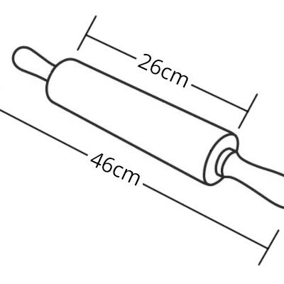 Desenho técnico de um rolo de massa com medidas em centímetros