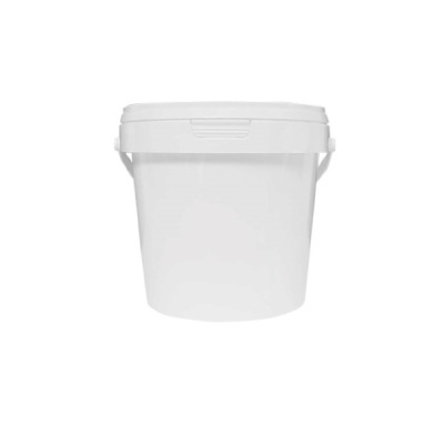 Balde plástico branco com tampa e pega