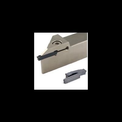 Ferramenta de corte metálica com inserto preto e suporte adicional