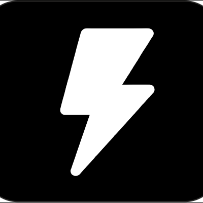 Ícone de raio branco em fundo preto