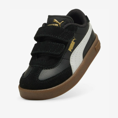 Ténis infantil Puma preto com risca branca e sola castanha