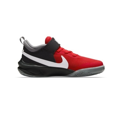 Tênis desportivo Nike vermelho, preto e cinza com logo branco