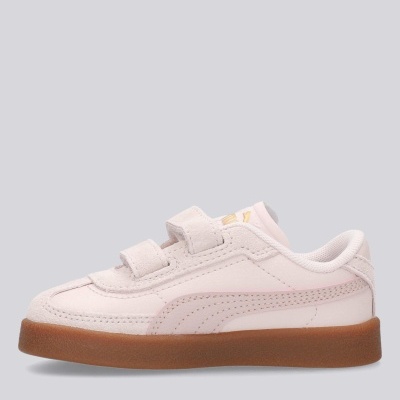 Ténis infantis cor de rosa claro com sola castanha e fecho de velcro duplo