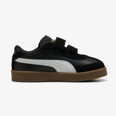 Ténis infantis pretos com risca branca e sola castanha