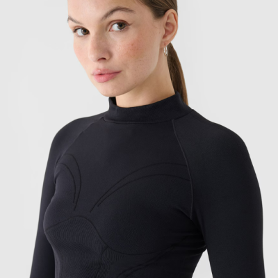 Cropped Longsleeve feminina slim de secagem rápida para treino -  preta