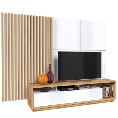 Móvel TV com Painel Ripado Largo Celine Branco