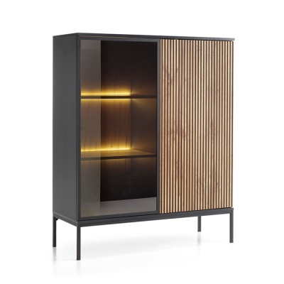 Aparador Carvalho com Ripas e Porta de Vidro Sento