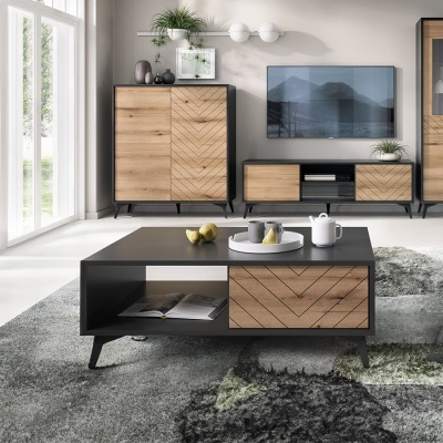 Mesa de Centro em Carvalho Natural e Preto Diamond