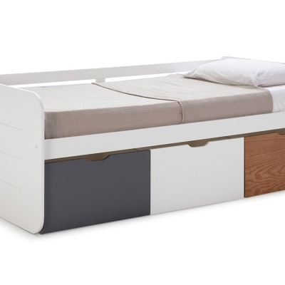 Cama Infantil Branca com Gavetas Coloridas Redona