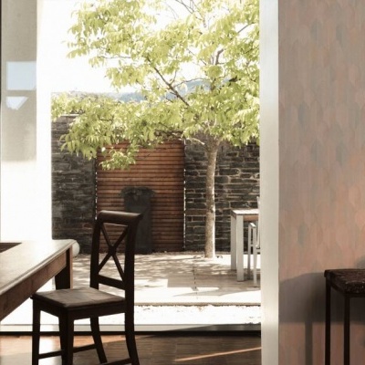 Papel de Parede Tropical, Folhas, Gráficos, Verde, Laranja 37373-2