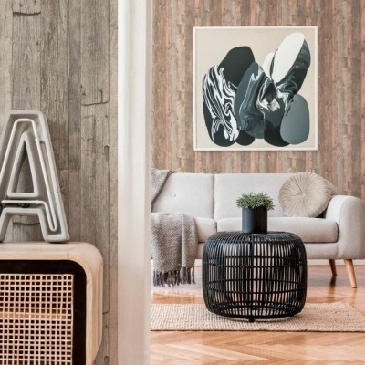 Papel de Parede Madeira, Casa de Campo, Bege, Preto, Creme 95931-2