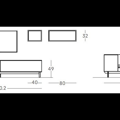Desenho técnico a preto e branco de sofá com dimensões detalhadas.