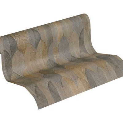 Papel de Parede Tropical, Folhas, Gráficos, Preto, Dourado, Metálico 37373-5