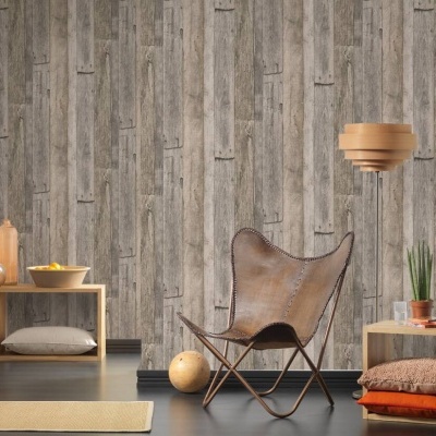 Papel de Parede Madeira, Casa de Campo, Bege, Preto, Creme 95931-2