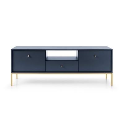 Móvel TV Azul Navi com Pernas em Dourado Mono