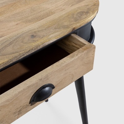 Consola de Metal Preto e Tampo de Madeira