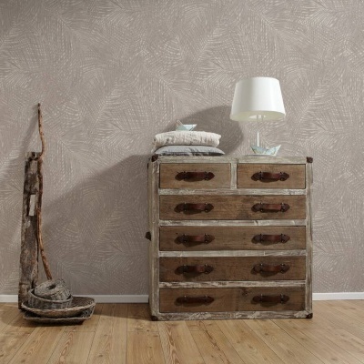 Papel de Parede Tropical, Folhas, Selva, Floral, Bege, Castanho, Creme 37371-2