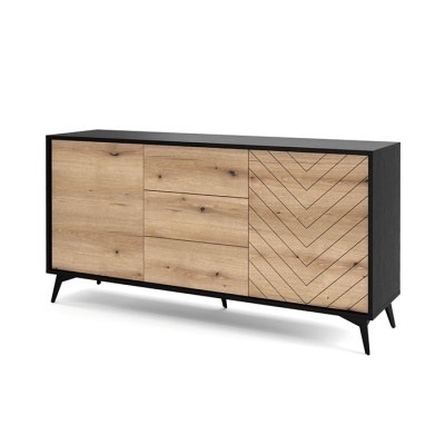 Aparador com Gavetas em Carvalho Natural e Preto Diamond