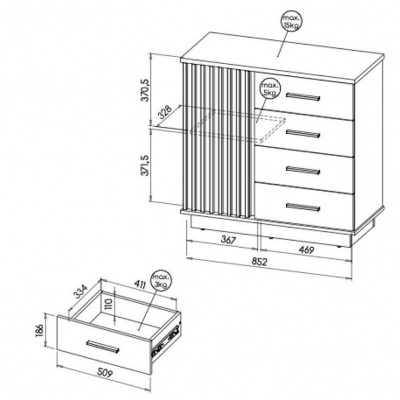 Aparador Laminado Carvalho e Preto Lamelo