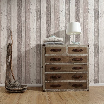 Papel de Parede Madeira, Casa de Campo, Castanho, Creme 8550-53