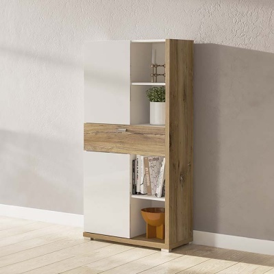 Armário com Estante em Branco e Carvalho | Lars