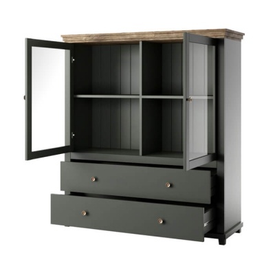 Vitrine Clássica em Verde e Carvalho Evora