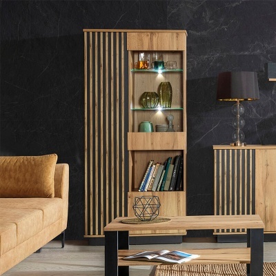 Vitrine com três Portas Carvalho e Preto Lamelo Vitrine com três Portas Carvalho e Preto Lamelo