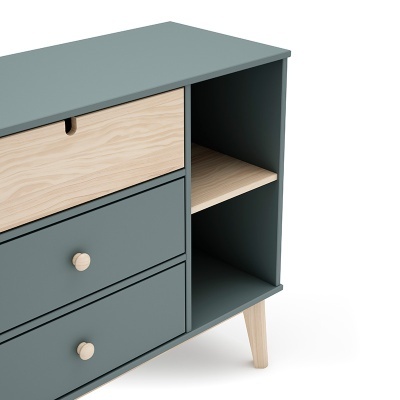 Cómoda Para Criança com 3 Gavetas em Verde e Pinho